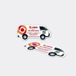 a pair of stickers of a van